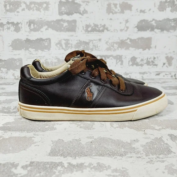 Polo Ralph Lauren Hanford Brown Leather Lace Up Fashion Tennis Sneakers V511 - Picture 5 of 11